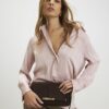 Brown Faux Suede Bar Front Clutch Bag
