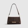 Brown Faux Suede Bar Front Clutch Bag