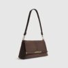 Brown Faux Suede Bar Front Clutch Bag