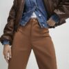 Brown Faux Suede Barrel Leg Trousers