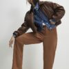 Brown Faux Suede Barrel Leg Trousers