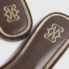 Brown Faux Suede Branded Flat Mule Sandals