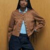 Brown Faux Suede Button Up Trophy Jacket