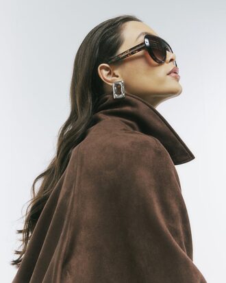 Brown Faux Suede Collared Bomber Jacket