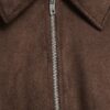 Brown Faux Suede Collared Bomber Jacket
