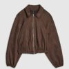Brown Faux Suede Collared Bomber Jacket