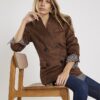 Brown Faux Suede Collarless Blazer