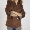 Brown Faux Suede Collarless Blazer