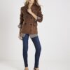 Brown Faux Suede Collarless Blazer