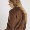 Brown Faux Suede Collarless Blazer