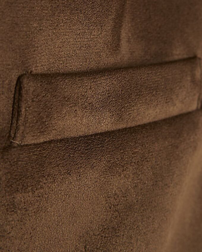 Brown Faux Suede Collarless Blazer