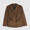 Brown Faux Suede Collarless Blazer