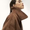 Brown Faux Suede Dropped Bomber Jacket