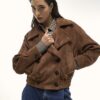 Brown Faux Suede Dropped Bomber Jacket