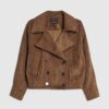 Brown Faux Suede Dropped Bomber Jacket