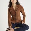 Brown Faux Suede Fitted Blazer