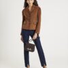 Brown Faux Suede Fitted Blazer