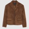 Brown Faux Suede Fitted Blazer