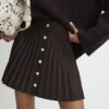 Brown Faux Suede Pleated Mini Skirt