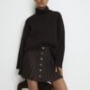 Brown Faux Suede Pleated Mini Skirt