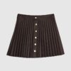 Brown Faux Suede Pleated Mini Skirt