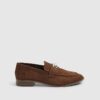 Brown Faux Suede Silver Detail Loafers