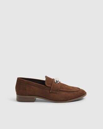 Brown Faux Suede Silver Detail Loafers Brown Faux Suede Silver Detail Loafers