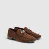 Brown Faux Suede Silver Detail Loafers