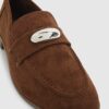 Brown Faux Suede Silver Detail Loafers