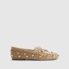 Brown Faux Suede Studded Loafers