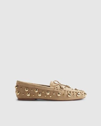 Brown Faux Suede Studded Loafers Brown Faux Suede Studded Loafers