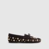 Brown Faux Suede Studded Loafers