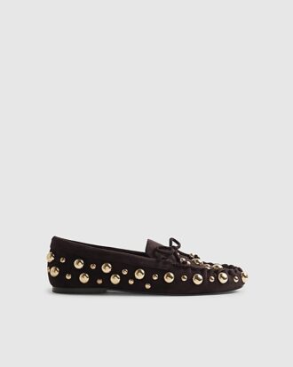 Brown Faux Suede Studded Loafers Brown Faux Suede Studded Loafers