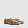 Brown Faux Suede Studded Loafers