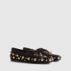 Brown Faux Suede Studded Loafers