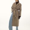 Brown Faux Wool Belted Trench Coat