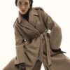 Brown Faux Wool Belted Trench Coat