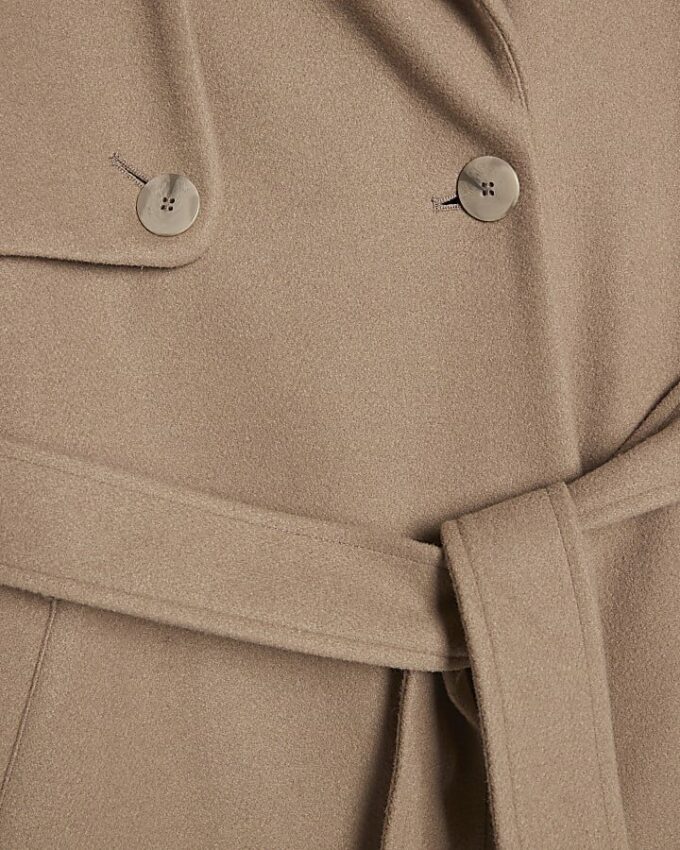 Brown Faux Wool Belted Trench Coat