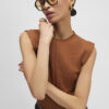 Brown Fitted Knit Sleeveless Top