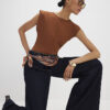 Brown Fitted Knit Sleeveless Top