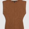 Brown Fitted Knit Sleeveless Top