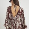 Brown Floral Printed Mini Beach Dress