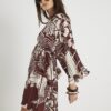 Brown Floral Printed Mini Beach Dress
