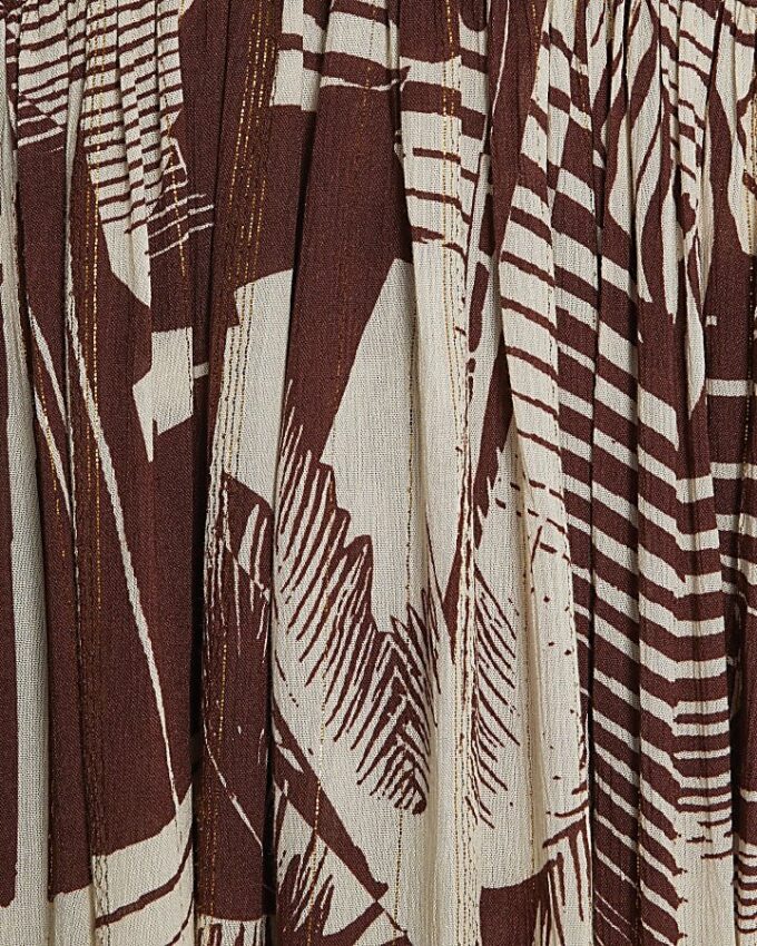 Brown Floral Printed Mini Beach Dress