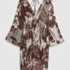 Brown Floral Printed Mini Beach Dress