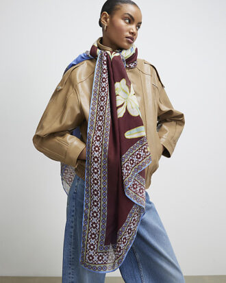 Brown Floral Spliced Scarf