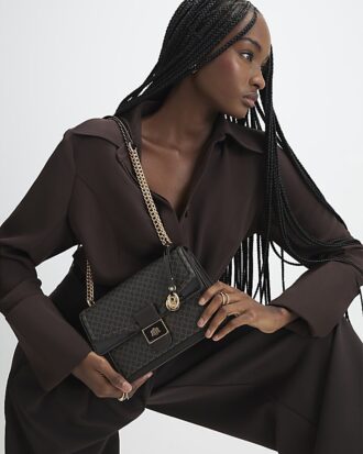 Brown Front Chain Shoulder Bag