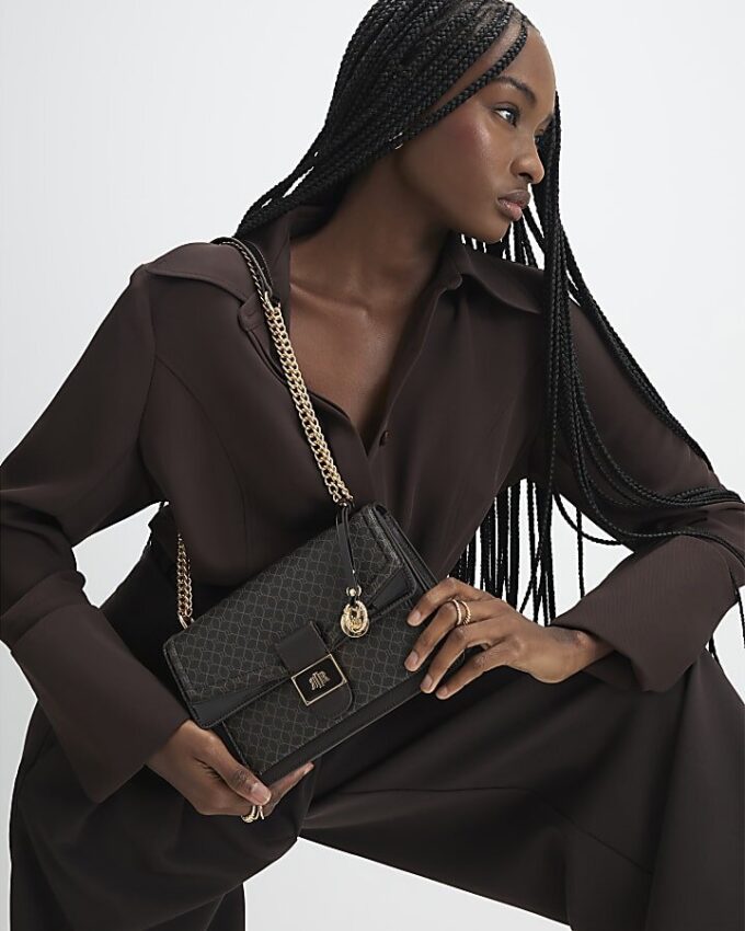 Brown Front Chain Shoulder Bag