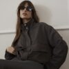 Brown Funnel Neck Bomber Jacket