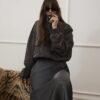 Brown Funnel Neck Bomber Jacket